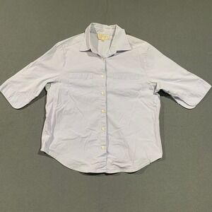 Tailor New York Womens 2X Light Blue Cotton Stretch Button Up Short Sleeve Shirt